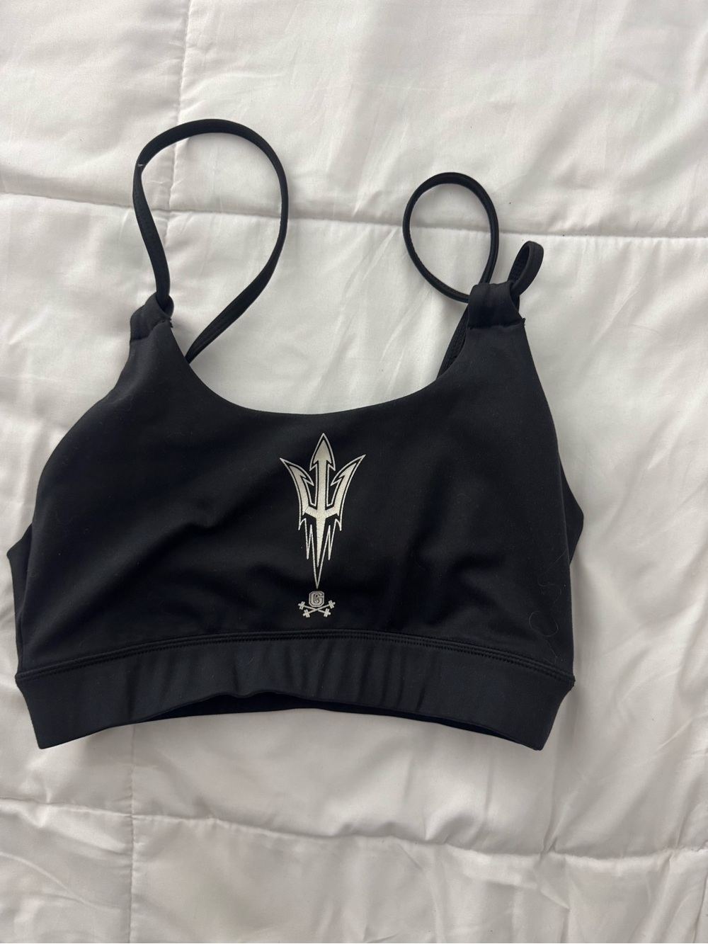 Black Logo-Front Thin-Strap Sports Bra